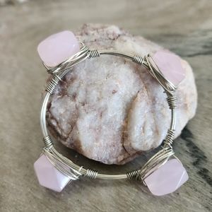 Soft Pink Gemstone Silver-Wrapped Bangle